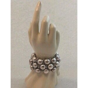 Vintage Chunky Silver Tone Dome Panel Braclet, Stretch, 184 Grams, 1970s